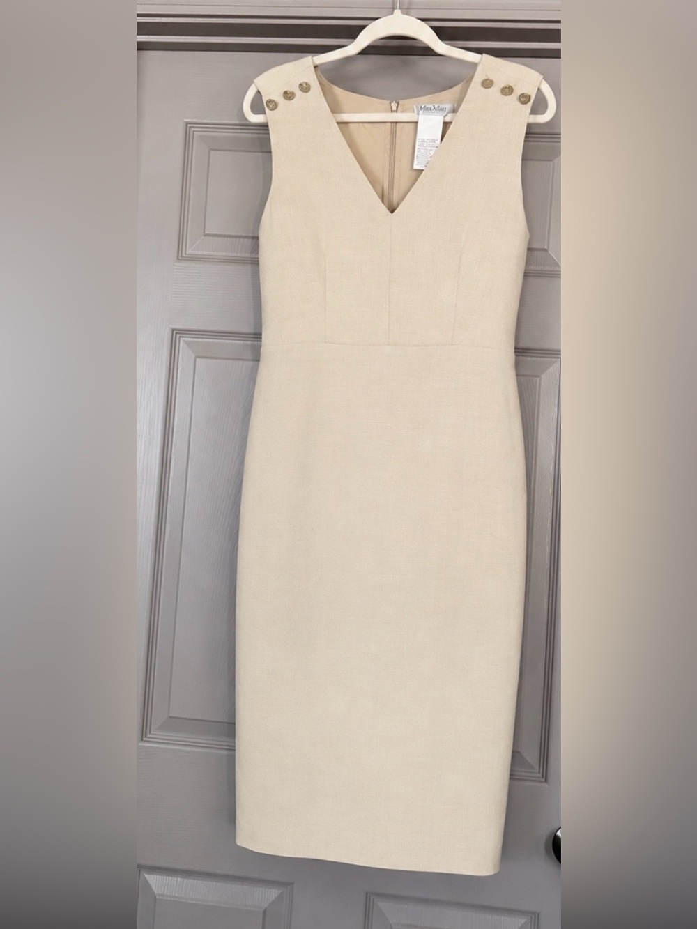 MaxMara Cream Strapless Sheath Dress with Button Detail